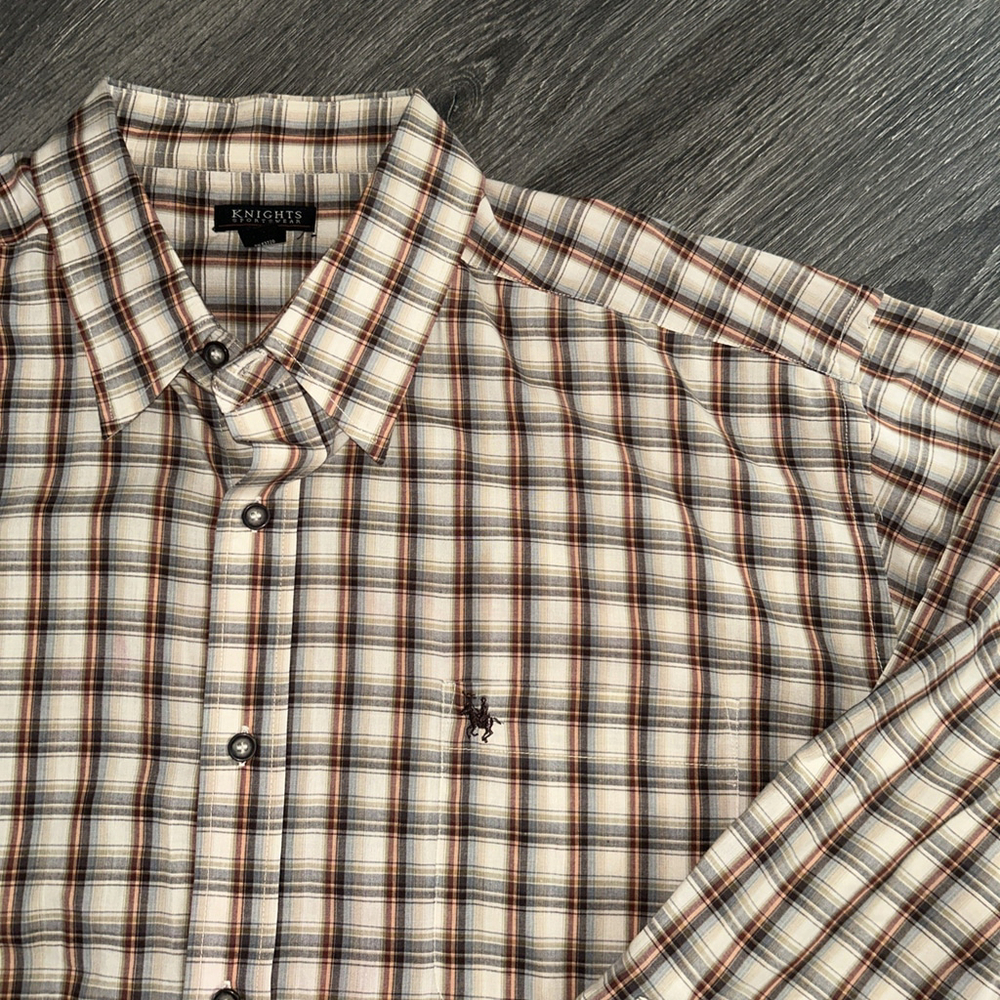 Knights Sportswear-Mens Long Sleeve Button Down Shirt-3XLT XXXL Tall- Tan Plaid